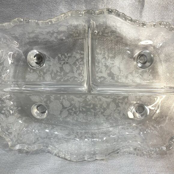 VINTAGE 1930s Etched Cambridge Rose Point Divided Relish Dish 12" - Picture 3 of 7